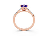 Rose gold Pear Cut Tanzanite Solitaire with Side Baguettes and Channel Set Band_3