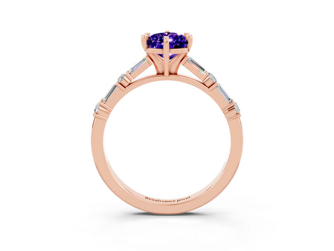 Rose gold Pear Cut Tanzanite Solitaire with Side Baguettes and Channel Set Band_3