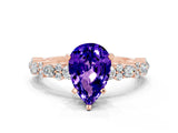 Rose gold Pear Cut Tanzanite Solitaire with Side Stones, Pave Band, Four-Prong Setting_36