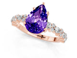 Rose gold Pear Cut Tanzanite Solitaire with Side Stones, Pave Band, Four-Prong Setting_37