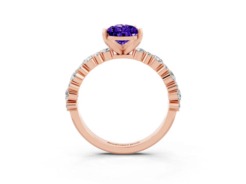 Rose gold Pear Cut Tanzanite Solitaire with Side Stones, Pave Band, Four-Prong Setting_39