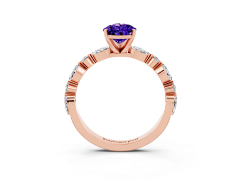 Rose gold Pear Cut Tanzanite Solitaire with Side Stones on a Pavé Band and Four-Prong Setting_3