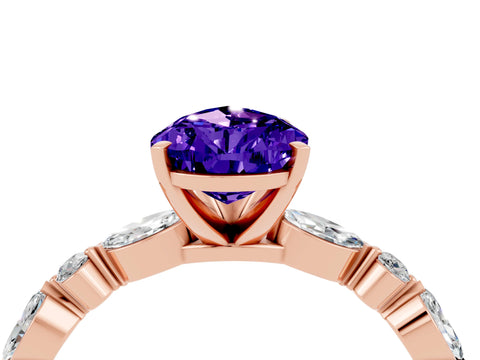 Rose gold Pear Cut Tanzanite Solitaire with Side Stones on a Pavé Band and Four-Prong Setting_4