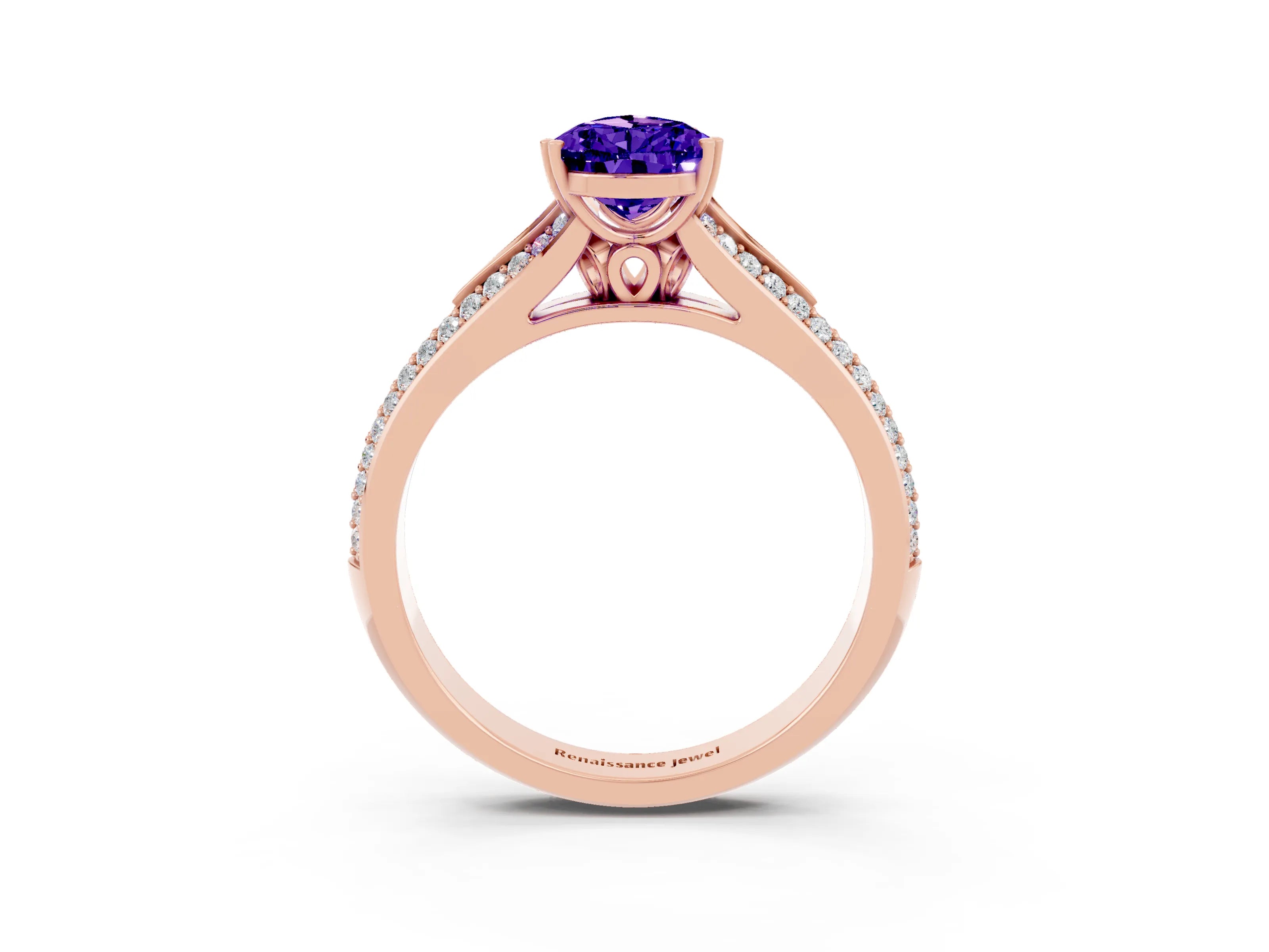 Rose gold Pear Cut Tanzanite Split Shank Engagement Ring with Pavé Band_3