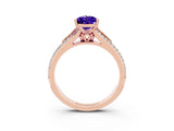 Rose gold Pear Cut Tanzanite Split Shank Engagement Ring with Pavé Band_3