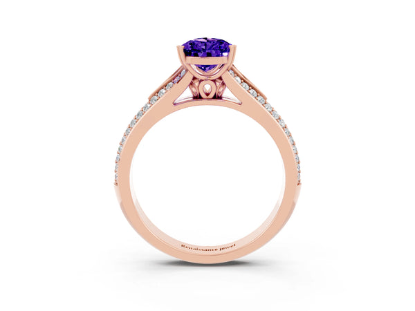 Rose gold Pear Cut Tanzanite Split Shank Engagement Ring with Pavé Band