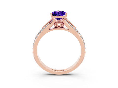 Rose gold Pear Cut Tanzanite Split Shank Engagement Ring with Pavé Band_3