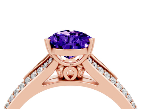 Rose gold Pear Cut Tanzanite Split Shank Engagement Ring with Pavé Band_4