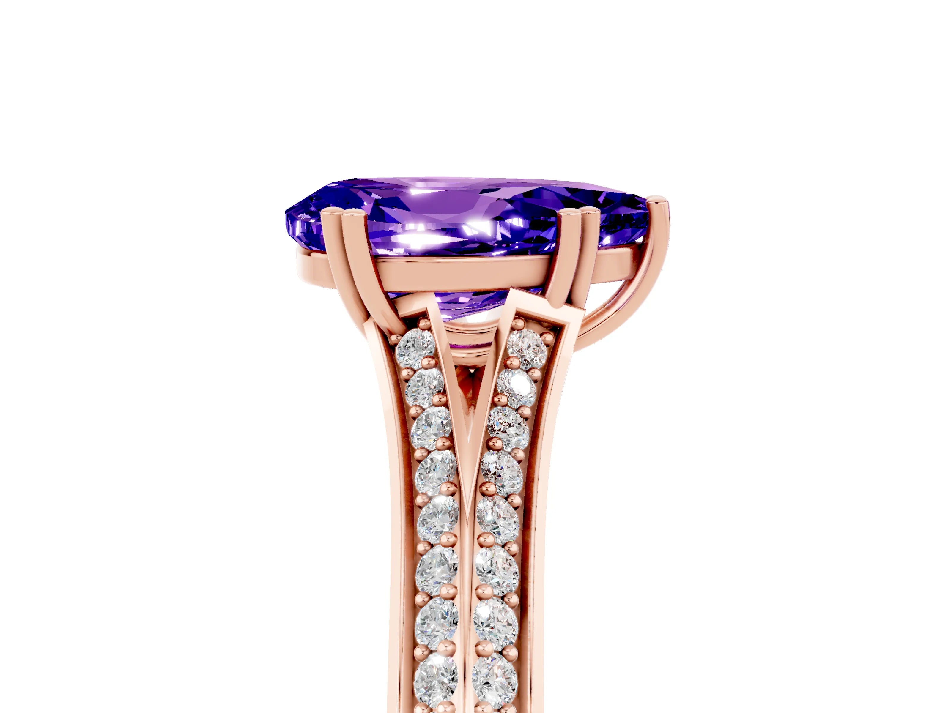 Rose gold Pear Cut Tanzanite Split Shank Engagement Ring with Pavé Band_5