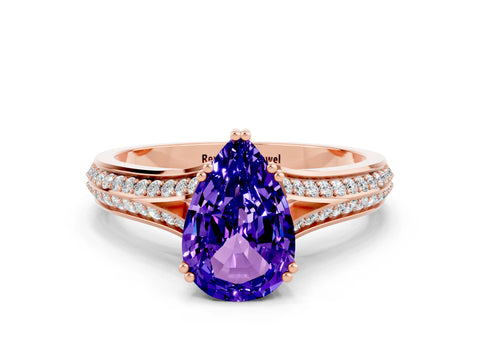 Rose gold Pear Cut Tanzanite Split Shank Engagement Ring with Pavé Band