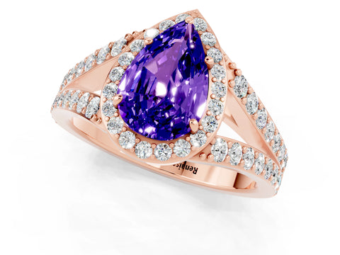 Rose gold Pear Cut Tanzanite Split Shank Halo Ring with Four-Prong Setting_13