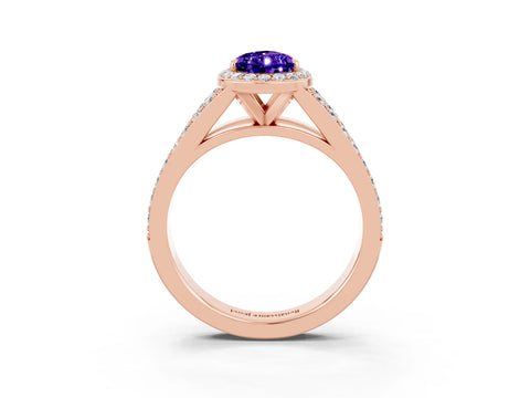 Rose gold Pear Cut Tanzanite Split Shank Halo Ring with Four-Prong Setting_15