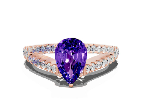 Rose gold Pear Cut Tanzanite Split Shank Pavé Engagement Ring with Four-Prong Setting_12