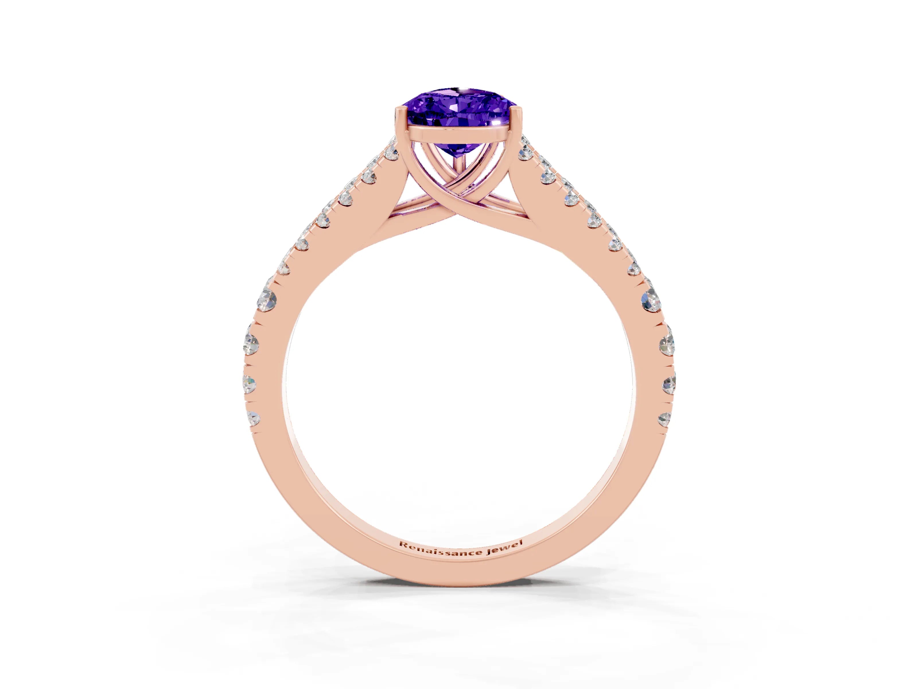 Rose gold Pear Cut Tanzanite Split Shank Pavé Engagement Ring with Four-Prong Setting_15