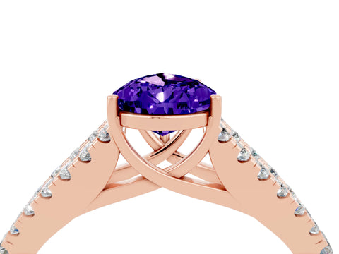 Rose gold Pear Cut Tanzanite Split Shank Pavé Engagement Ring with Four-Prong Setting_16