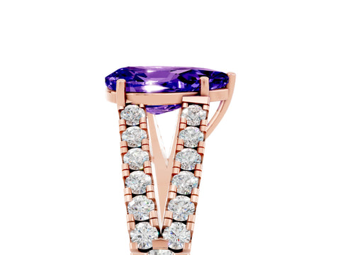 Rose gold Pear Cut Tanzanite Split Shank Pavé Engagement Ring with Four-Prong Setting_17