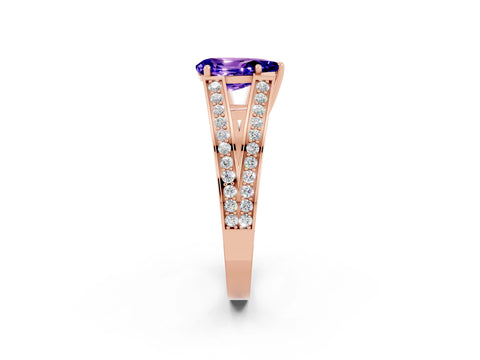 Rose gold Pear Cut Tanzanite Split Shank Ring with Pavé Band and Four-Prong Setting_2