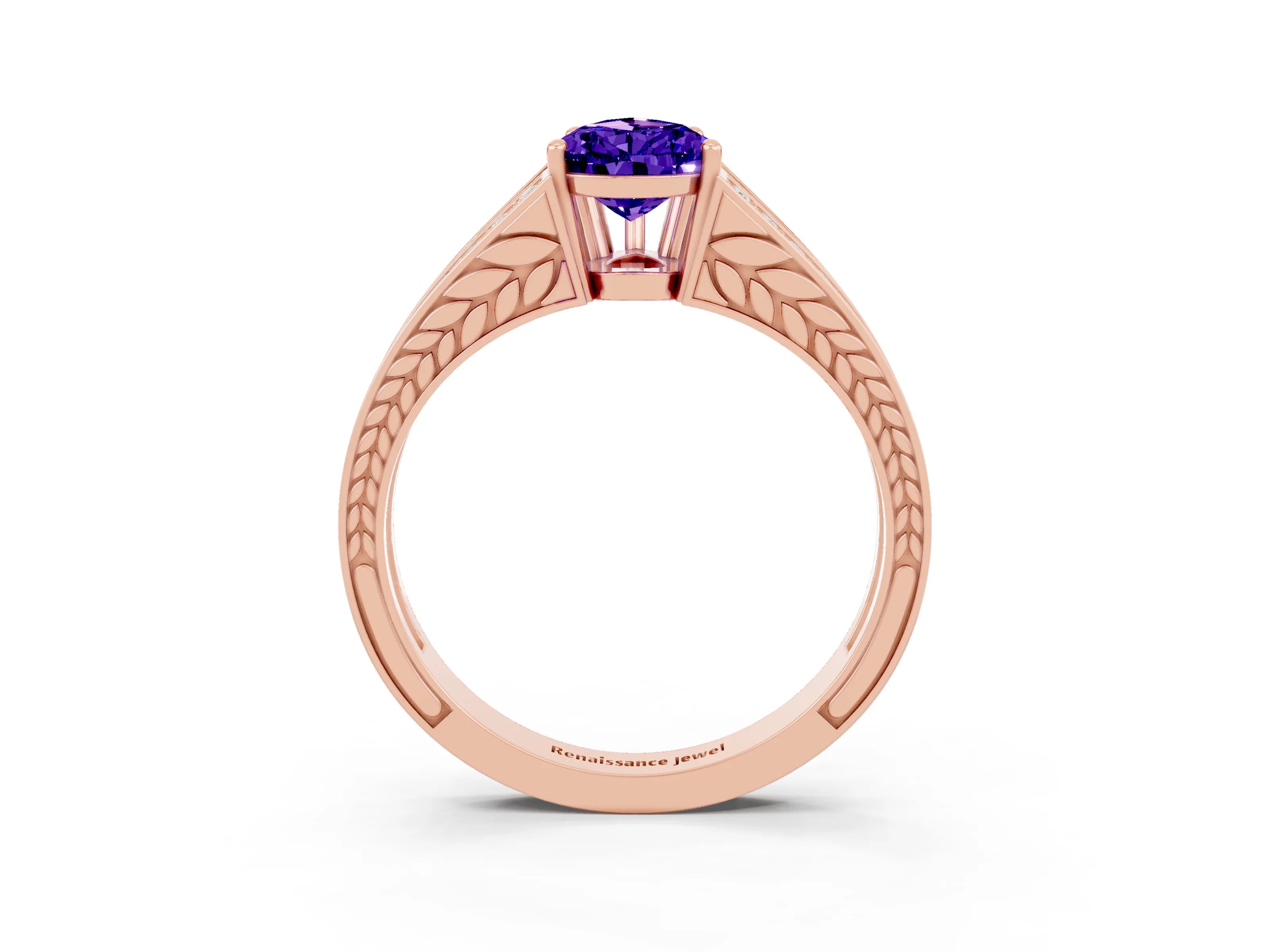 Rose gold Pear Cut Tanzanite Split Shank Ring with Pavé Band and Four-Prong Setting_3