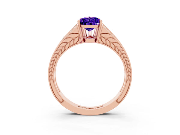 Rose gold Pear Cut Tanzanite Split Shank Ring with Pavé Band and Four-Prong Setting