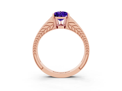 Rose gold Pear Cut Tanzanite Split Shank Ring with Pavé Band and Four-Prong Setting_3