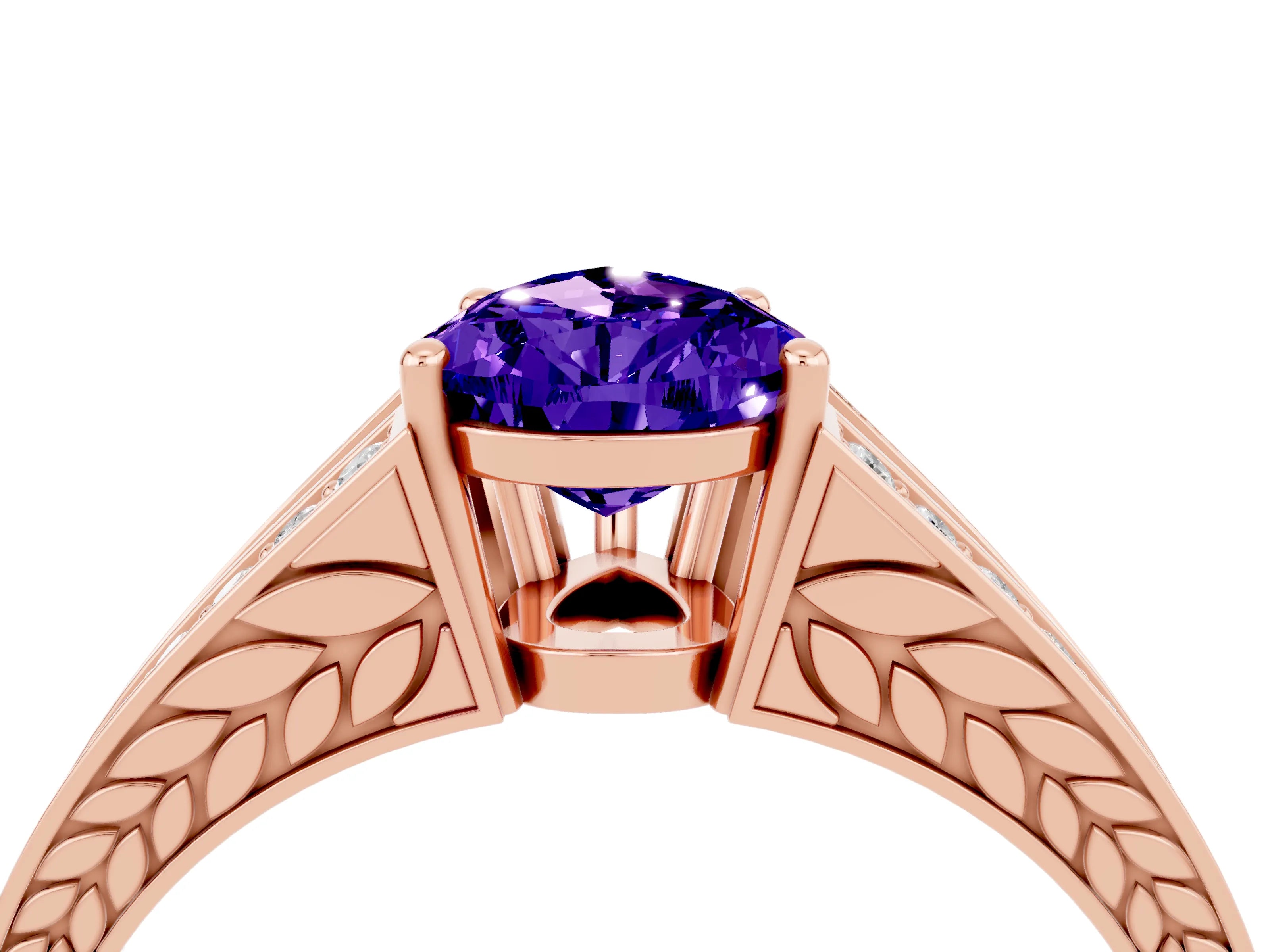 Rose gold Pear Cut Tanzanite Split Shank Ring with Pavé Band and Four-Prong Setting_4