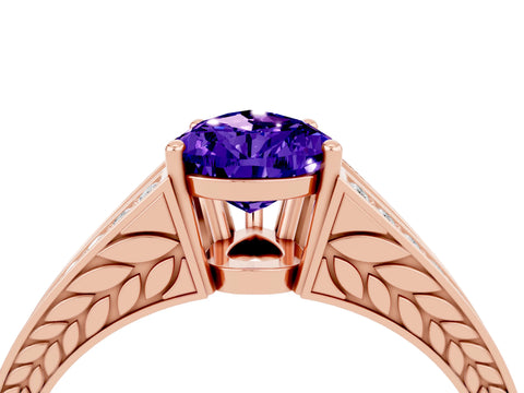 Rose gold Pear Cut Tanzanite Split Shank Ring with Pavé Band and Four-Prong Setting_4