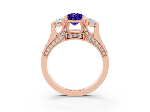 Rose gold Pear Cut Tanzanite Three-Stone Ring with Channel Set Band and Four-Prong Setting_3