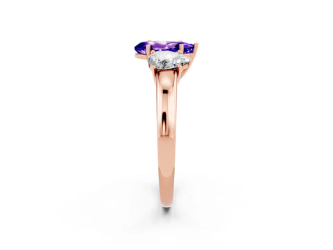 Rose gold Pear Cut Tanzanite Three-Stone Ring with Four-Prong Setting and Classic Band_2