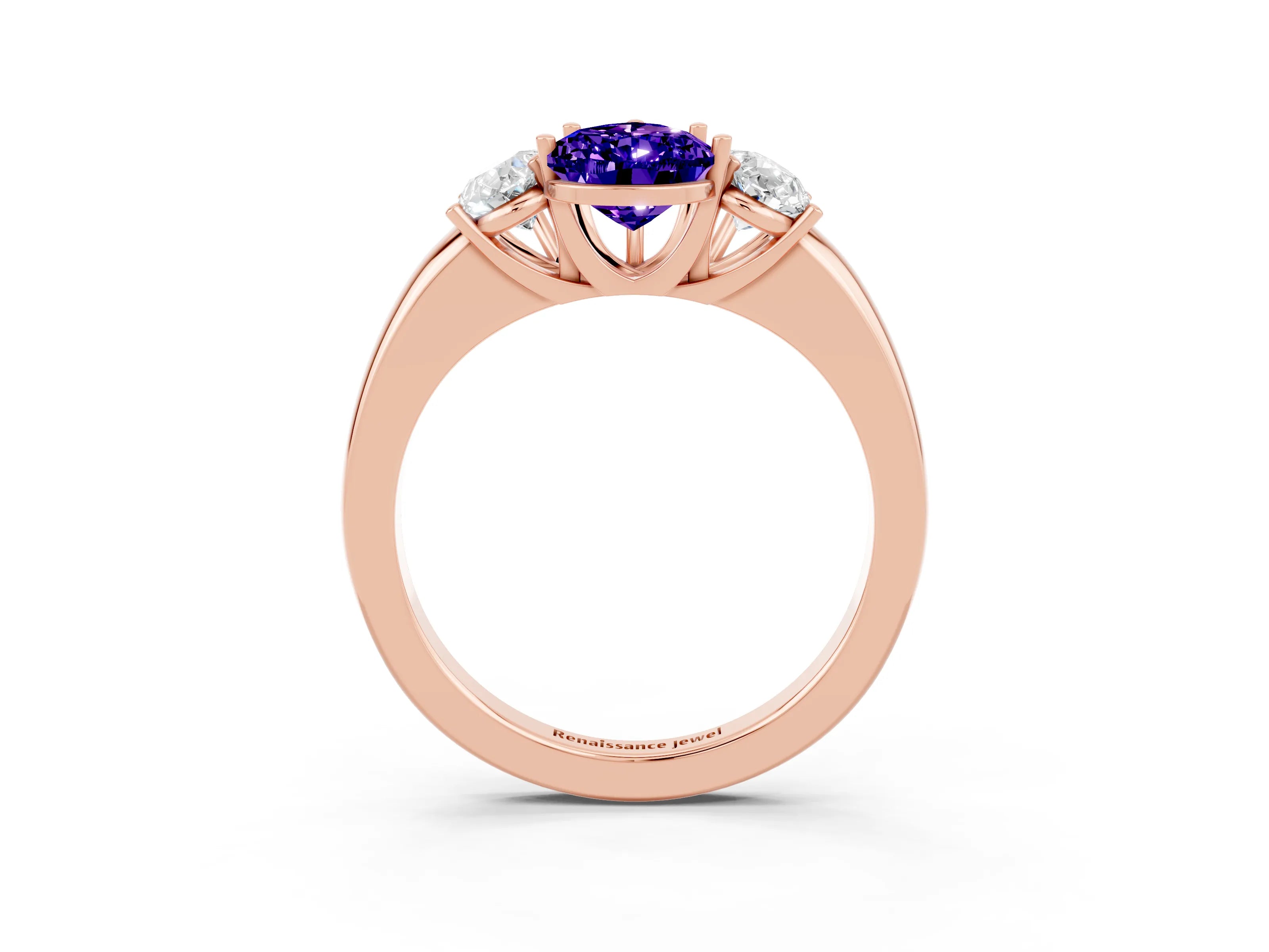 Rose gold Pear Cut Tanzanite Three-Stone Ring with Four-Prong Setting and Classic Band_3