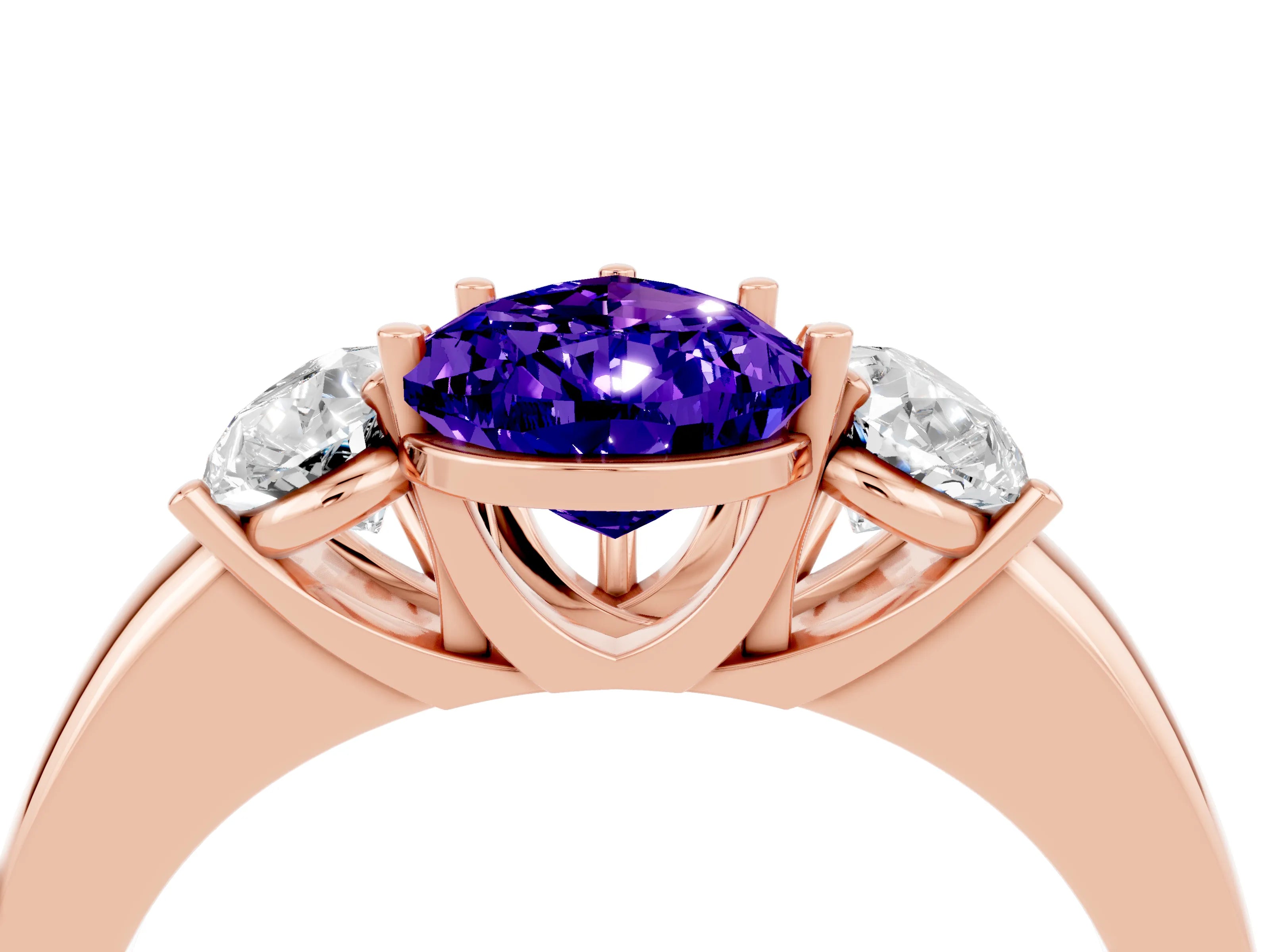 Rose gold Pear Cut Tanzanite Three-Stone Ring with Four-Prong Setting and Classic Band_4