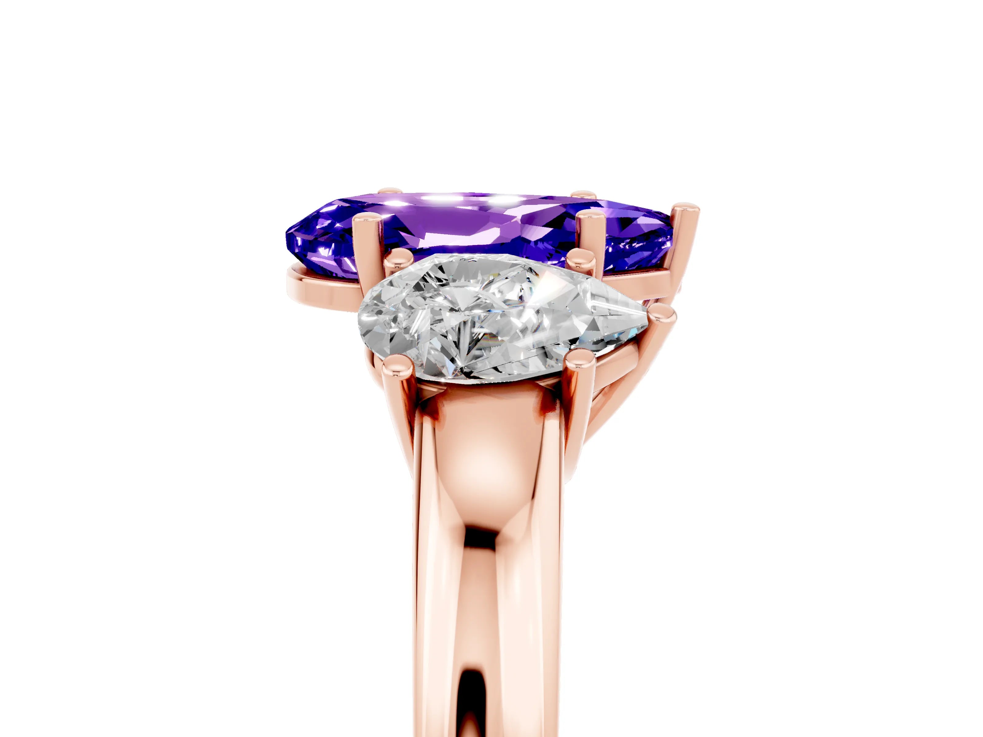 Rose gold Pear Cut Tanzanite Three-Stone Ring with Four-Prong Setting and Classic Band_5