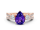 Rose gold Pear Cut Tanzanite Three-Stone Ring with Pavé Split Shank and Four-Prong Setting_12