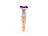 Rose gold Pear Cut Tanzanite Three-Stone Ring with Pavé Split Shank and Four-Prong Setting_14