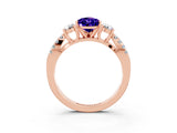 Rose gold Pear Cut Tanzanite Three-Stone Ring with Pavé Split Shank and Four-Prong Setting_15