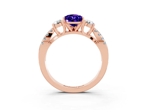 Rose gold Pear Cut Tanzanite Three-Stone Ring with Pavé Split Shank and Four-Prong Setting_15