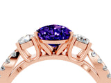 Rose gold Pear Cut Tanzanite Three-Stone Ring with Pavé Split Shank and Four-Prong Setting_16