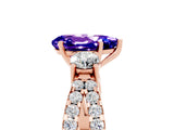 Rose gold Pear Cut Tanzanite Three-Stone Ring with Pavé Split Shank and Four-Prong Setting_17