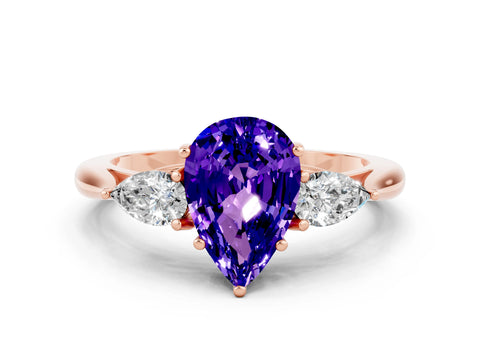 Rose gold Pear Cut Tanzanite Three-Stone Ring with Pear Side Stones and Four-Prong Setting_12