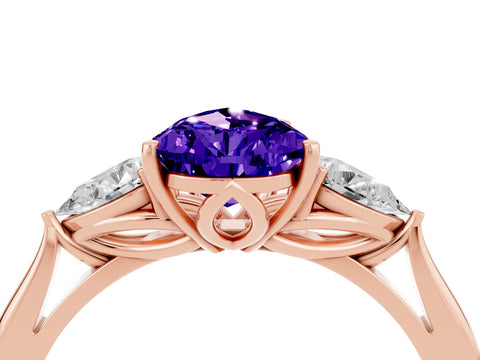Rose gold Pear Cut Tanzanite Three-Stone Ring with Pear Side Stones and Four-Prong Setting_16