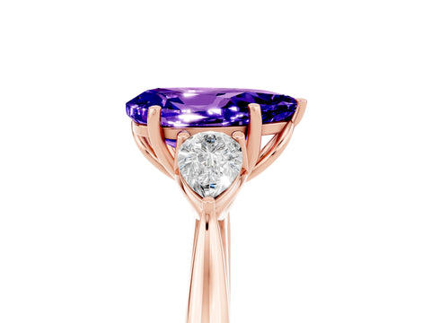 Rose gold Pear Cut Tanzanite Three-Stone Ring with Pear Side Stones and Four-Prong Setting_17