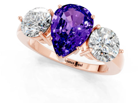 Rose gold Pear Cut Tanzanite Three-Stone Ring with Prong Setting and Classic Band_1