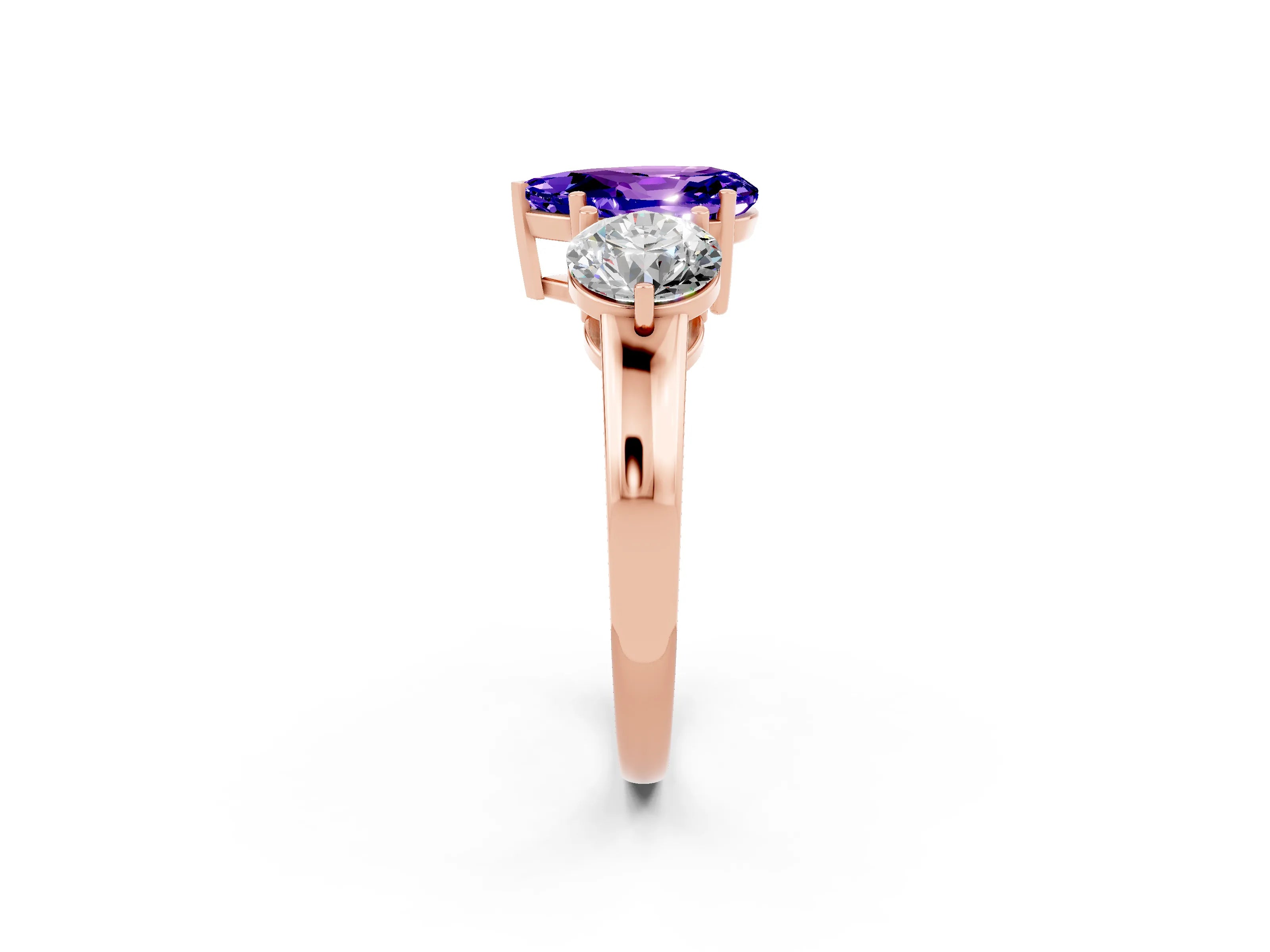 Rose gold Pear Cut Tanzanite Three-Stone Ring with Prong Setting and Classic Band_2