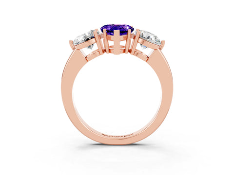 Rose gold Pear Cut Tanzanite Three-Stone Ring with Prong Setting and Classic Band_3
