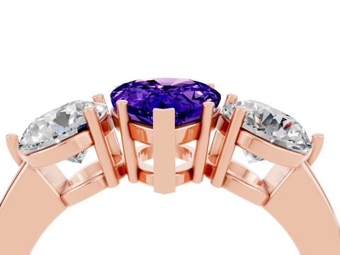 Rose gold Pear Cut Tanzanite Three-Stone Ring with Prong Setting and Classic Band_4