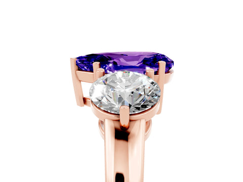 Rose gold Pear Cut Tanzanite Three-Stone Ring with Prong Setting and Classic Band_5