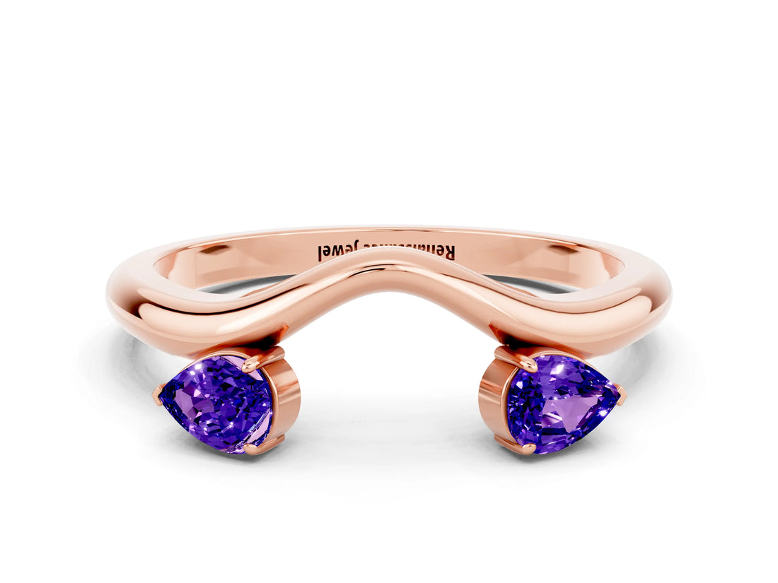 Rose gold Pear Cut Tanzanite Two-Stone Open Band Ring with Prong Setting_6