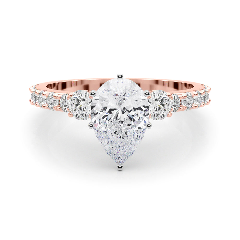 Rose gold Pear Cut Three-Stone Diamond Pavé Band with Prong Setting 1