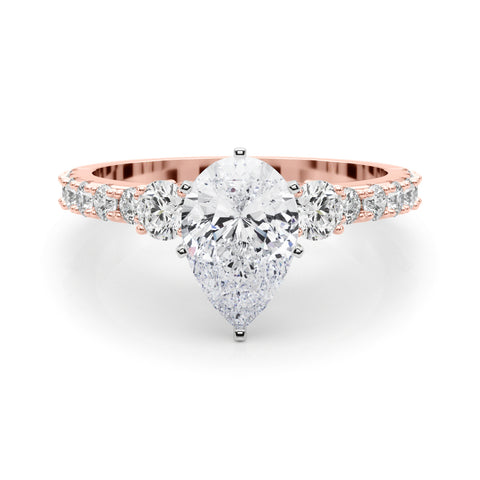 Rose gold Pear Cut Three-Stone Diamond Pavé Band with Prong Setting 1