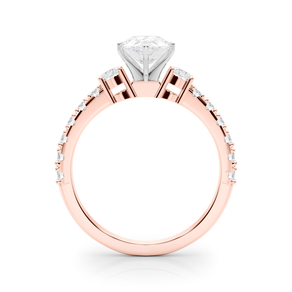 Rose gold Pear Cut Three-Stone Diamond Pavé Band with Prong Setting 2