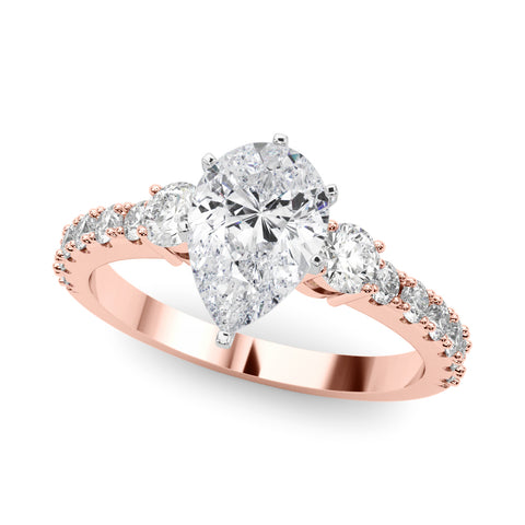 Rose gold Pear Cut Three-Stone Diamond Pavé Band with Prong Setting